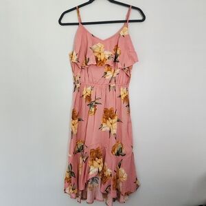 MINKPINK Dress Womens Medium Pink Floral Ruffle Midi